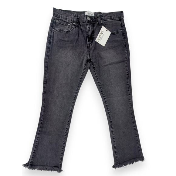 NWT EVIDNT Los Angeles Hermosa Jeans 28 Frayed‎ Hem Cropped Black Wash Denim - Picture 1 of 4
